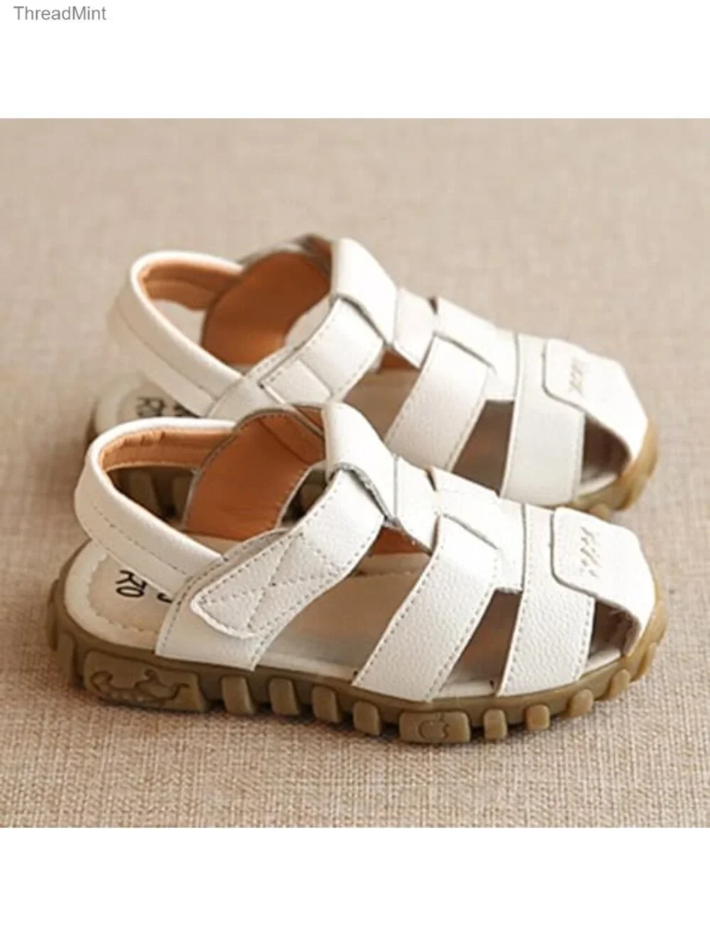 Toddler Closed Toe Sandals Lace Up Boys Girls Faux Leather Non-Slip Barefoot